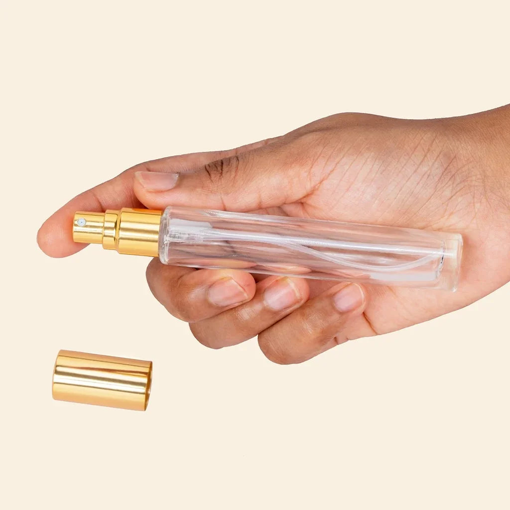 10ml Mini Perfume Bottles Wholesale - Round Tall Bottle + Gold Top - Packamor