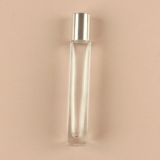 10ml Roll-on Bottles Wholesale - Square Tall Bottle + Silver Top - Packamor
