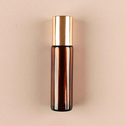 10ml Amber Roll-on Bottles Gold Cap - Refillable Roller Bottles for Essential Oils and Perfumes, Steel Roller Ball