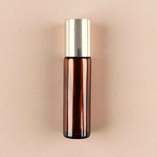 10ml Amber Roll-on Bottles Silver Cap - Refillable Roller Bottles for Essential Oils and Perfumes, Steel Roller Ball