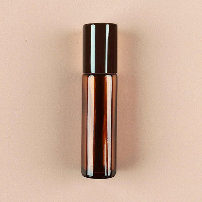 10ml Amber Roll-on Bottles Black Cap - Refillable Roller Bottles for Essential Oils and Perfumes, Steel Roller Ball - Packamor