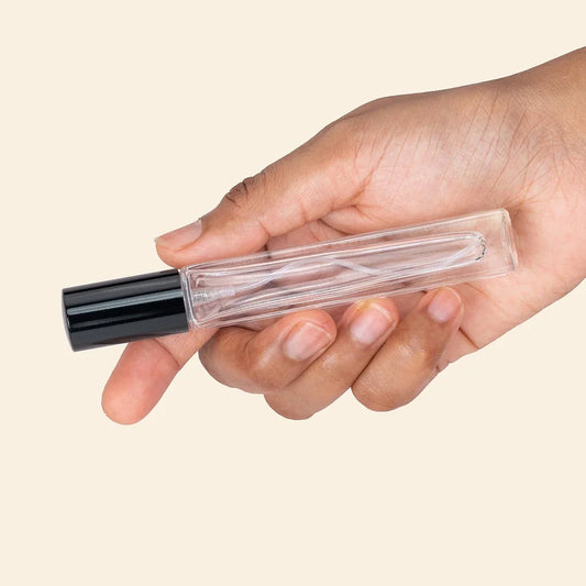 10ml Mini Perfume Bottles Wholesale - Square Tall Bottle + Black Top - Packamor