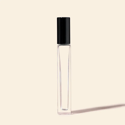 10ml Roll-on Bottles Wholesale - Square Tall Bottle + Black Top - Packamor