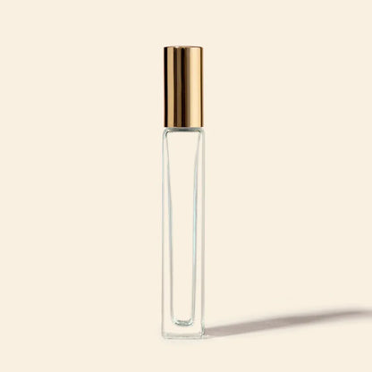 10ml Roll-on Bottles Wholesale - Square Tall Bottle + Gold Top - Packamor
