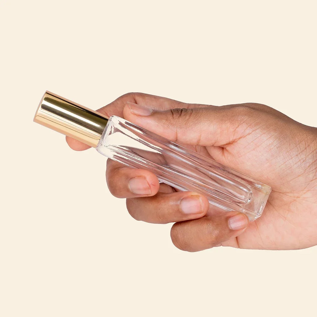 10ml Roll-on Bottles Wholesale - Square Tall Bottle + Gold Top - Packamor