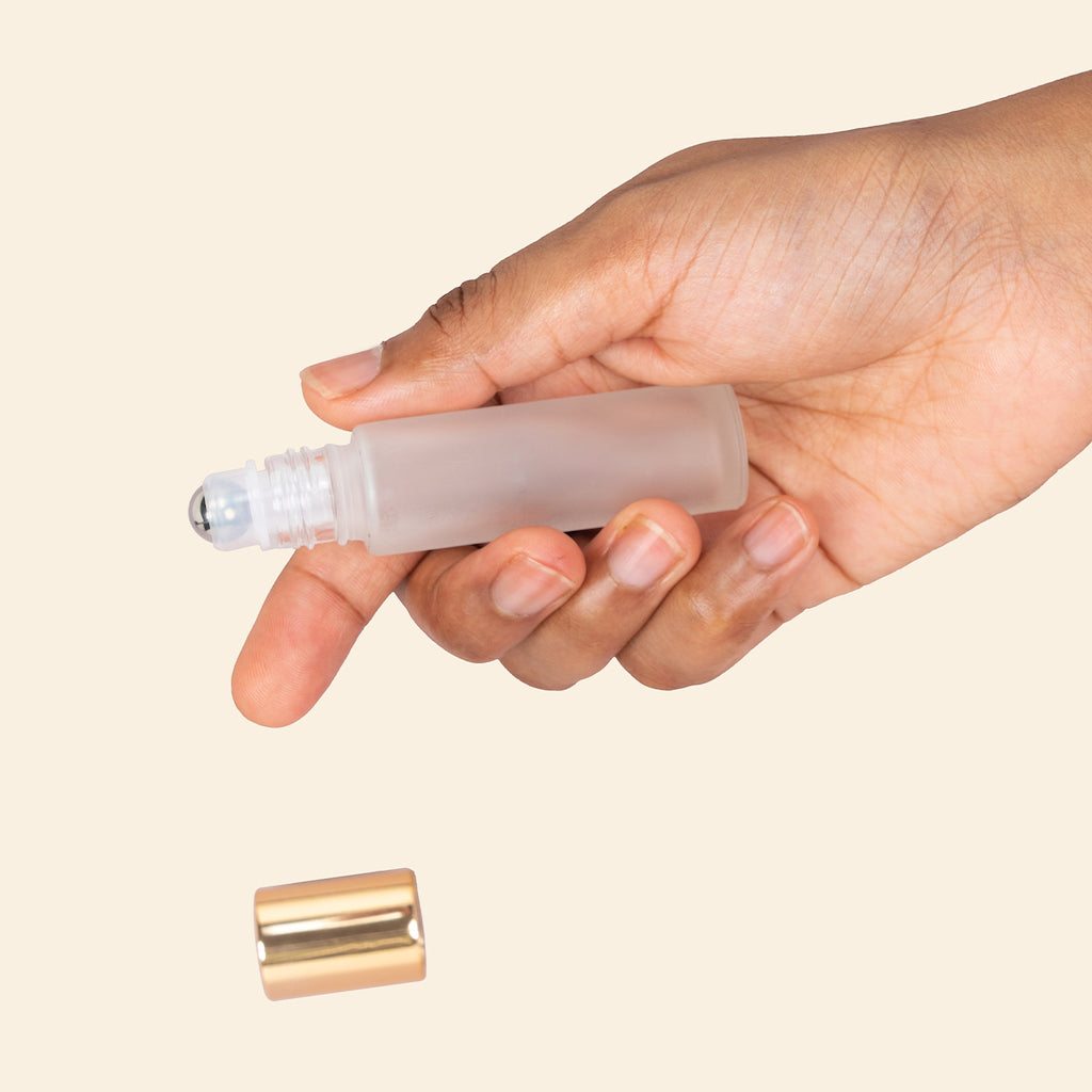 10ml Frosted Roll-on Bottles - Frosted Glass, Refillable Roller Bottles for Essential Oils and Perfumes, Metal Gold Cap, Glass Roller Ball