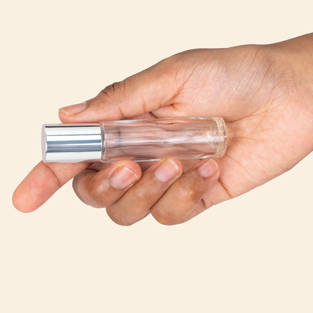10ml/0.34oz Roll-on bottles - Round, Clear Refillable Glass Empty Roller bottles for Essential Oil Perfumes Aromatherapy Metal Silver Top, Steel Roller Ball
