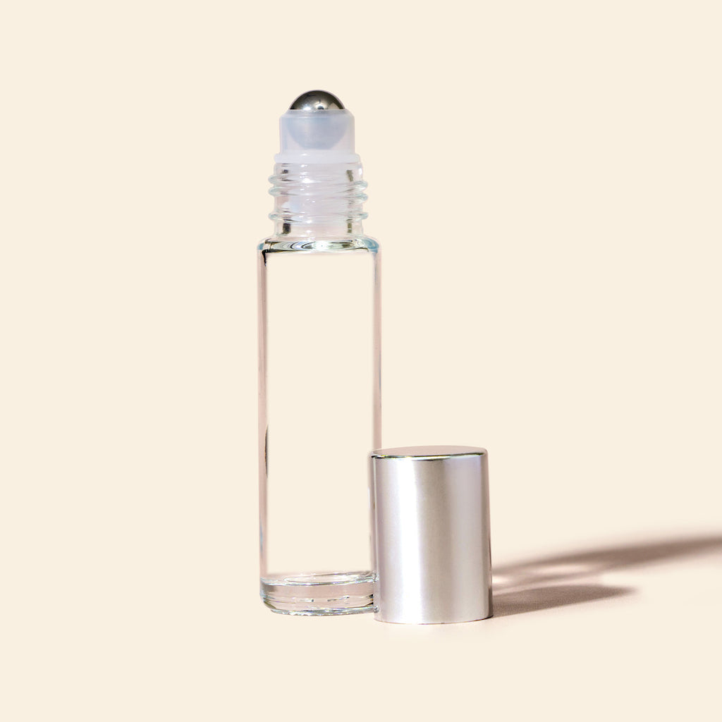 10ml/0.34oz Roll-on bottles - Round, Clear Refillable Glass Empty Roller bottles for Essential Oil Perfumes Aromatherapy Metal Silver Top, Steel Roller Ball