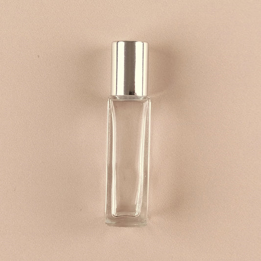 8ml Square Roll-on Bottles - Clear Glass, Refillable Roller Bottles for Essential Oils and Perfumes, Metal Silver Cap, Glass Roller Ball