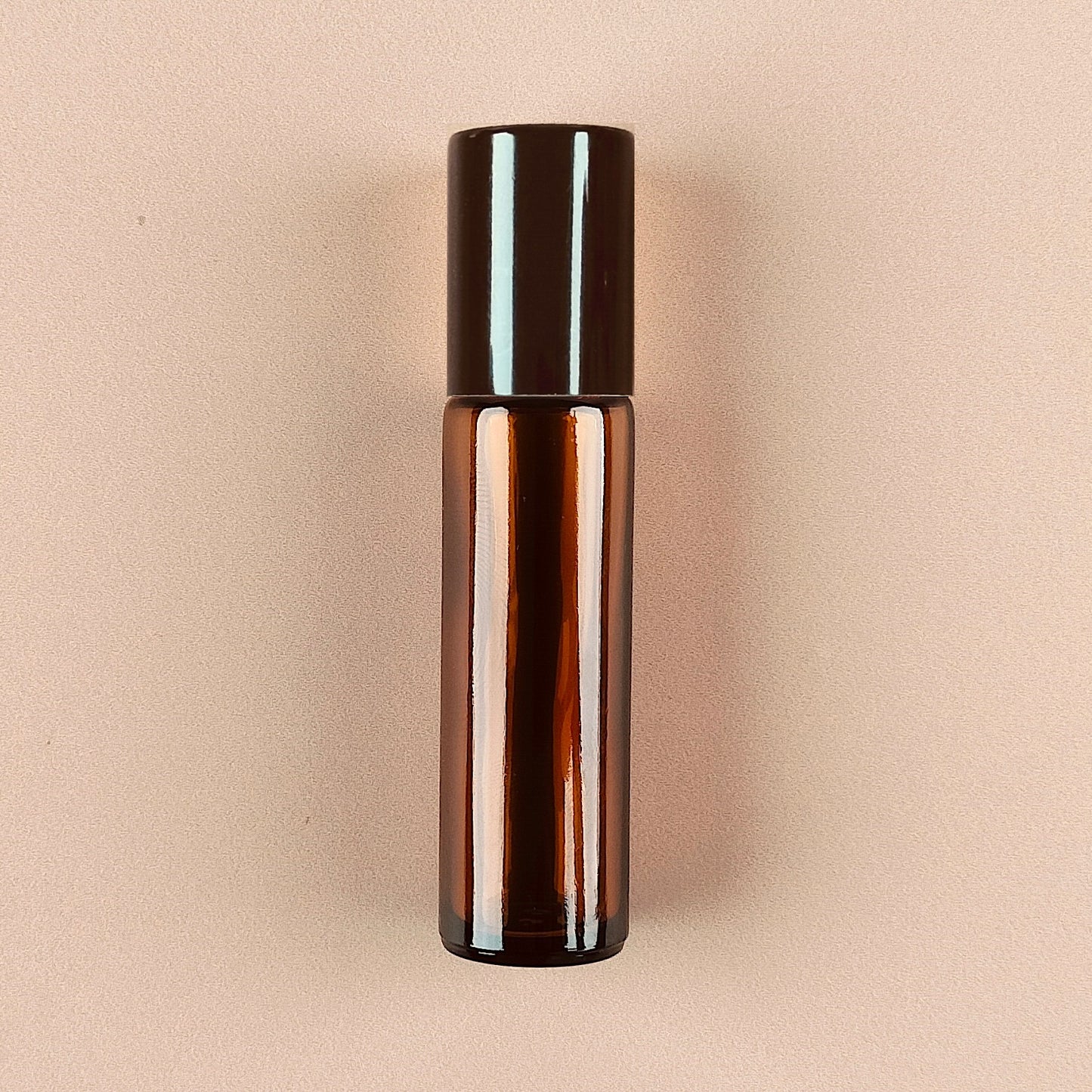 10ml Amber Roll-on Bottles - Amber Glass, Refillable Roller Bottles for Essential Oils and Perfumes, Metal Black Cap, Steel Roller Ball