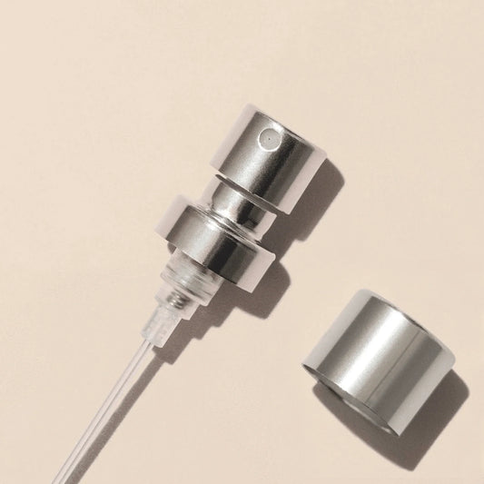 Perfume Bottle Spray - Wholesale for Perfume Tops, Shiny Silver, 100mcl/0.1cc, FEA 15, Crimp Type (with ring) - Packamor