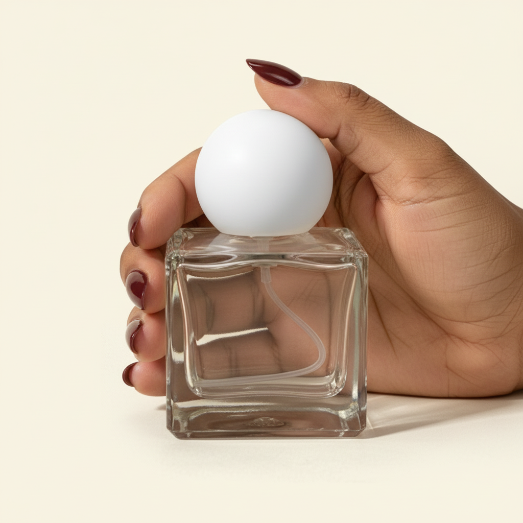 50ml Perfume Bottles Wholesale - Cube + White Spherical Top, Bulk Glass Perfume Bottles
