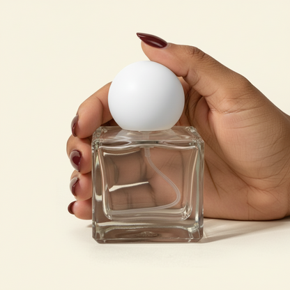 50ml Perfume Bottles Wholesale - Cube + White Spherical Top, Bulk Glass Perfume Bottles
