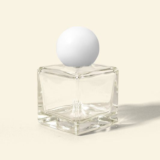 50ml Perfume Bottles Wholesale - Cube + White Spherical Top, Bulk Glass Perfume Bottles