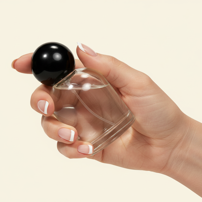 Perfume Bottles - 50 ml Reva + Black Spherical  Top, Perfume Bottles Wholesale